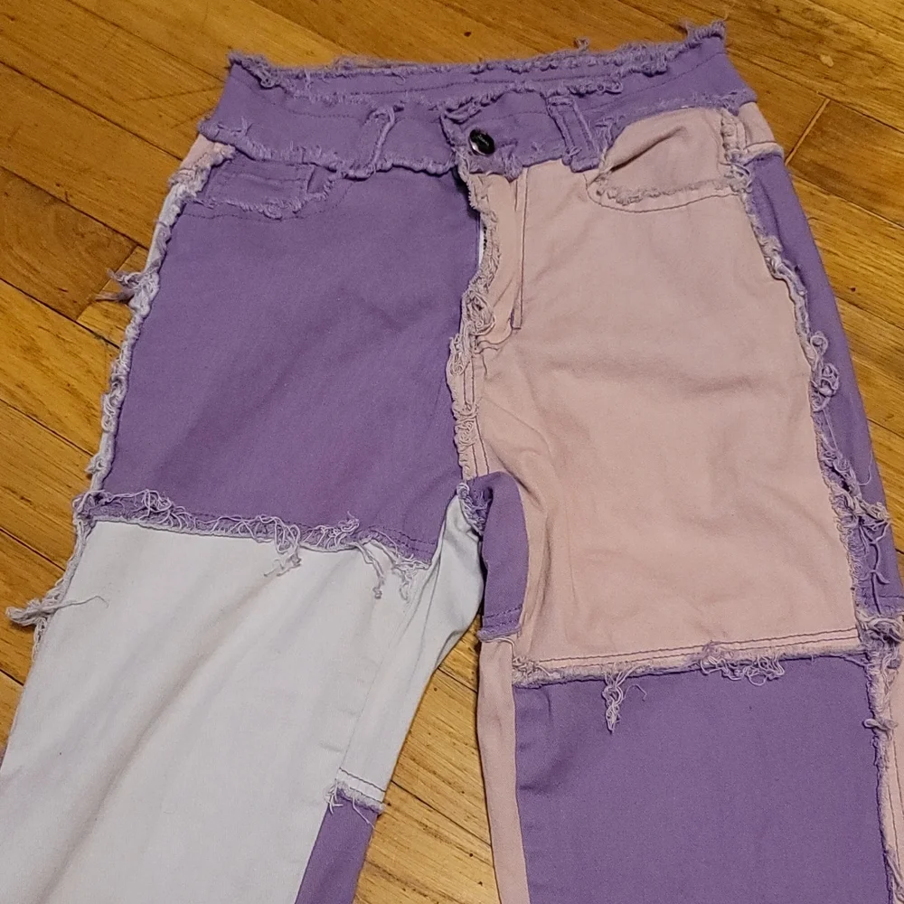 Frayed Pink Purple pacthwork jeans sz xs - Picture 4 of 11